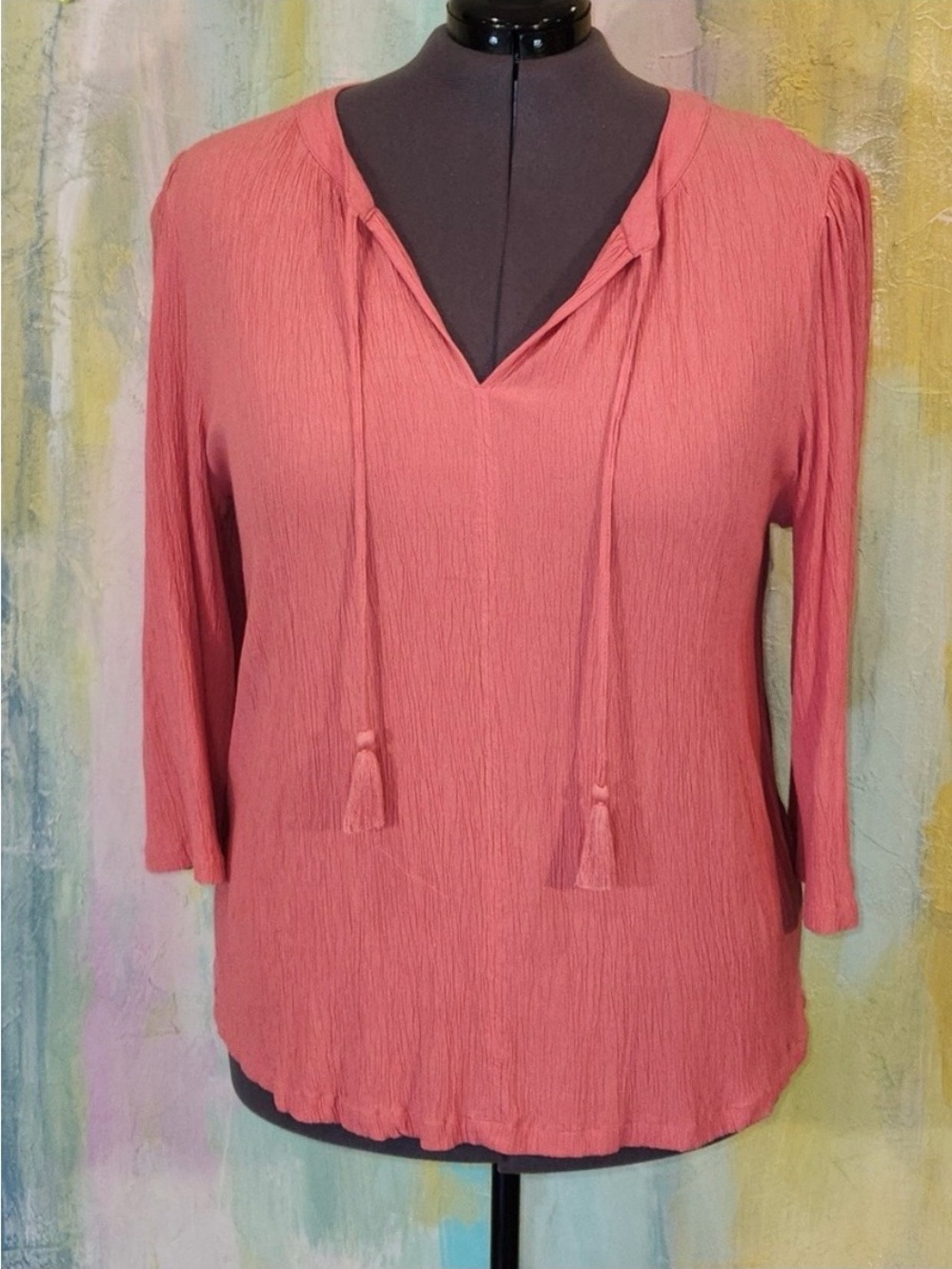 Style & Co. Coral Top Plus Crinkle Blouse Feminine Summer‎ Casual Orange